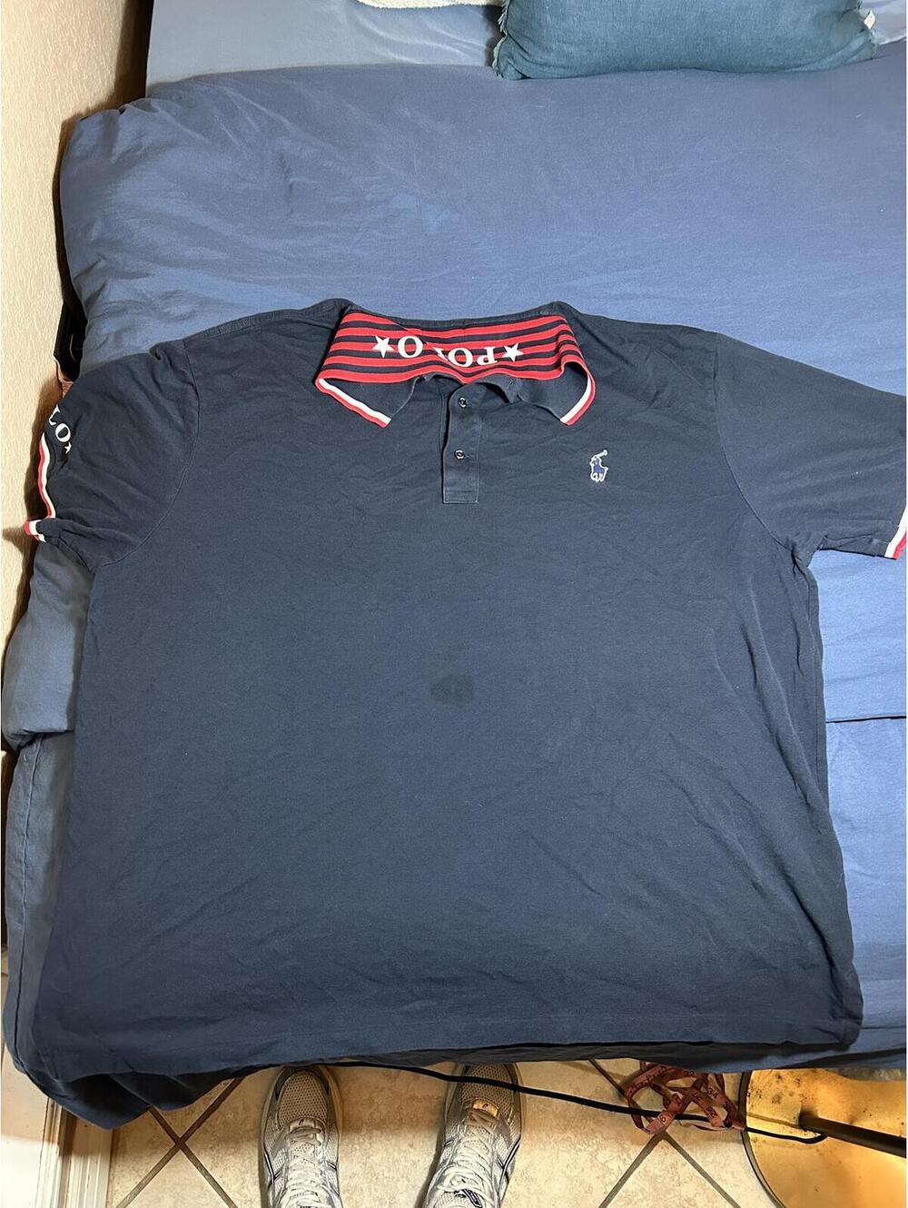 Polo Ralph Lauren Navy Short Sleeve Polo Shirt Red Stripe Collar 2XL